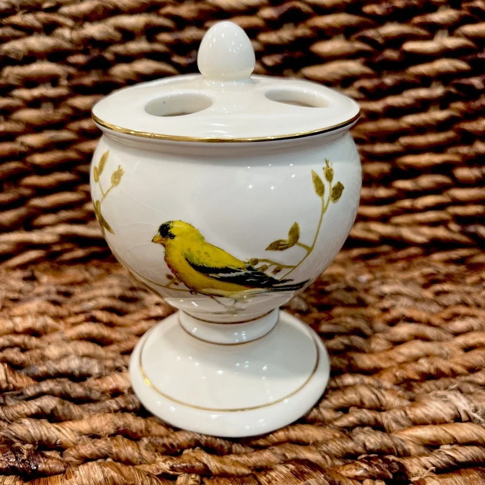 Gilded Birds 3 pc Bathroom Set Soap Dish Lotion Dispenser Toothbrush Holder NWT!